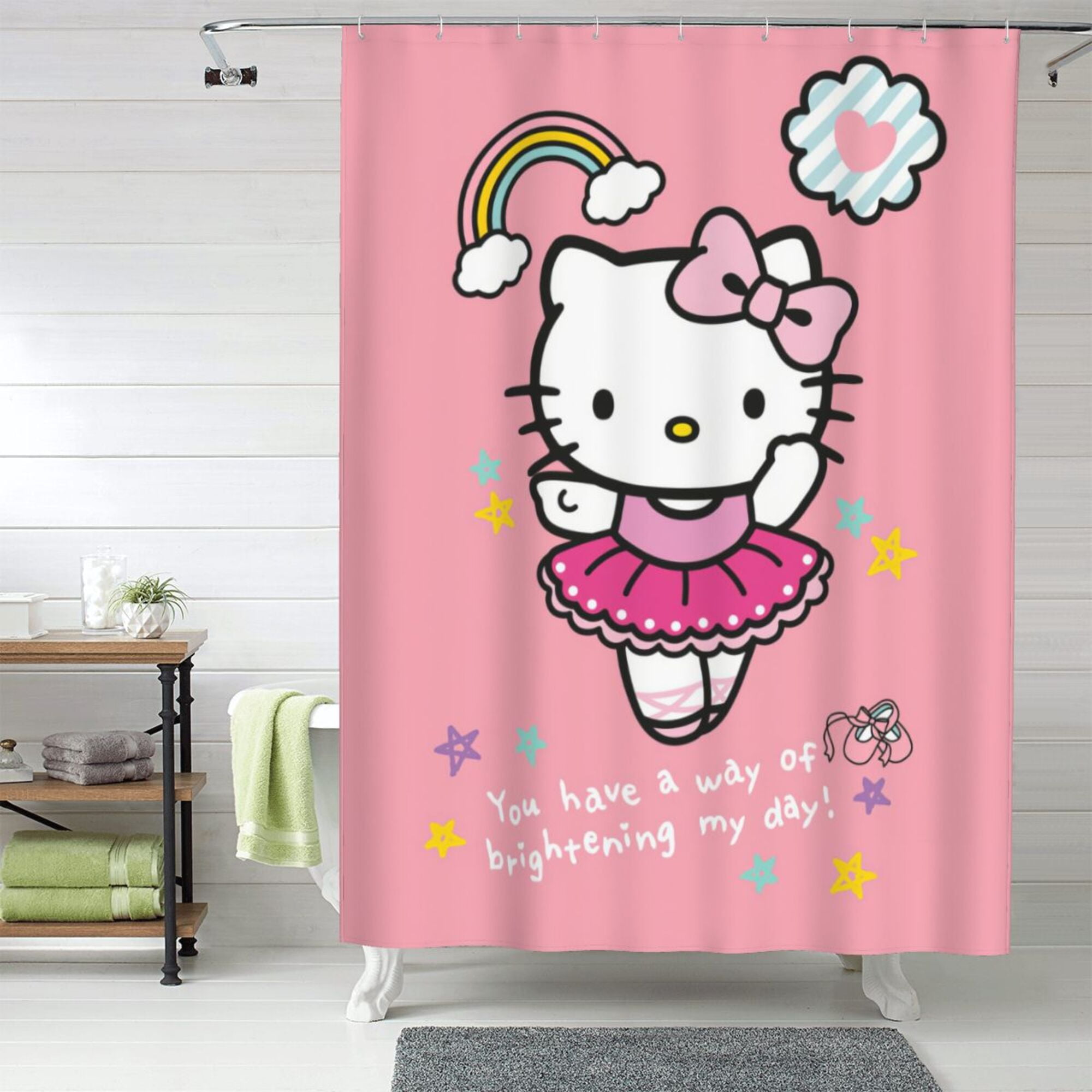 Hello Kitty Shower Curtain, 60 x 72 inch Waterproof Fabric Shower