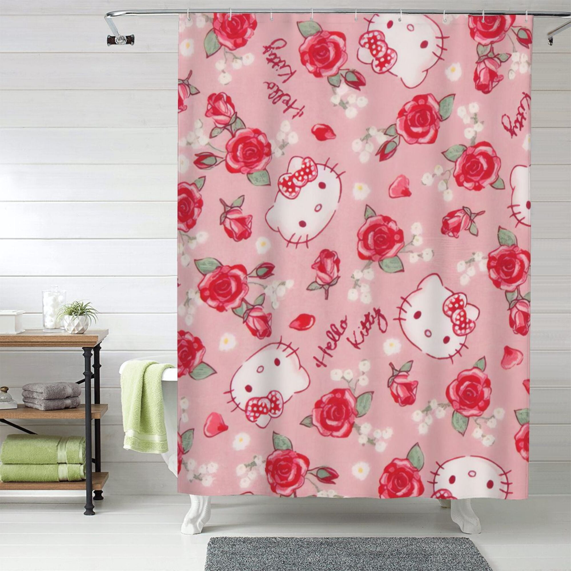 Hello Kitty Shower Curtain, 60 x 72 inch Waterproof Fabric Shower ...