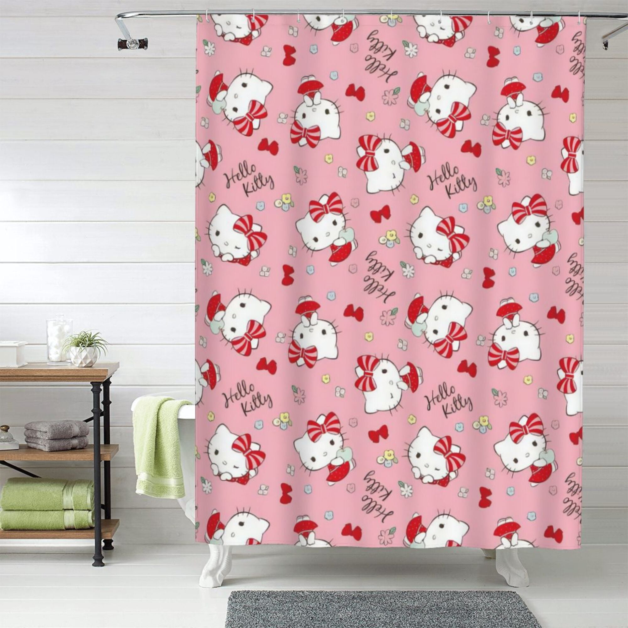Hello Kitty Shower Curtain, 60 x 72 inch Waterproof Fabric Shower
