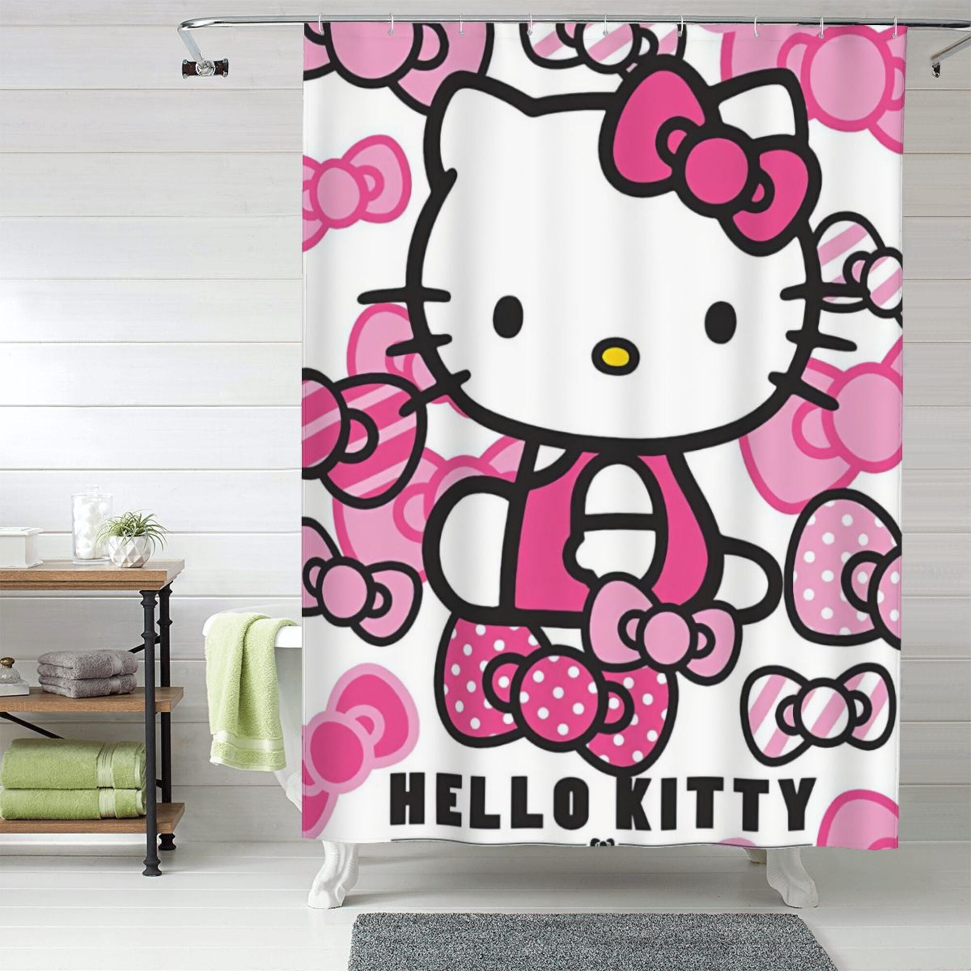 Hello Kitty Shower Curtain, 60 x 72 inch Waterproof Fabric Shower