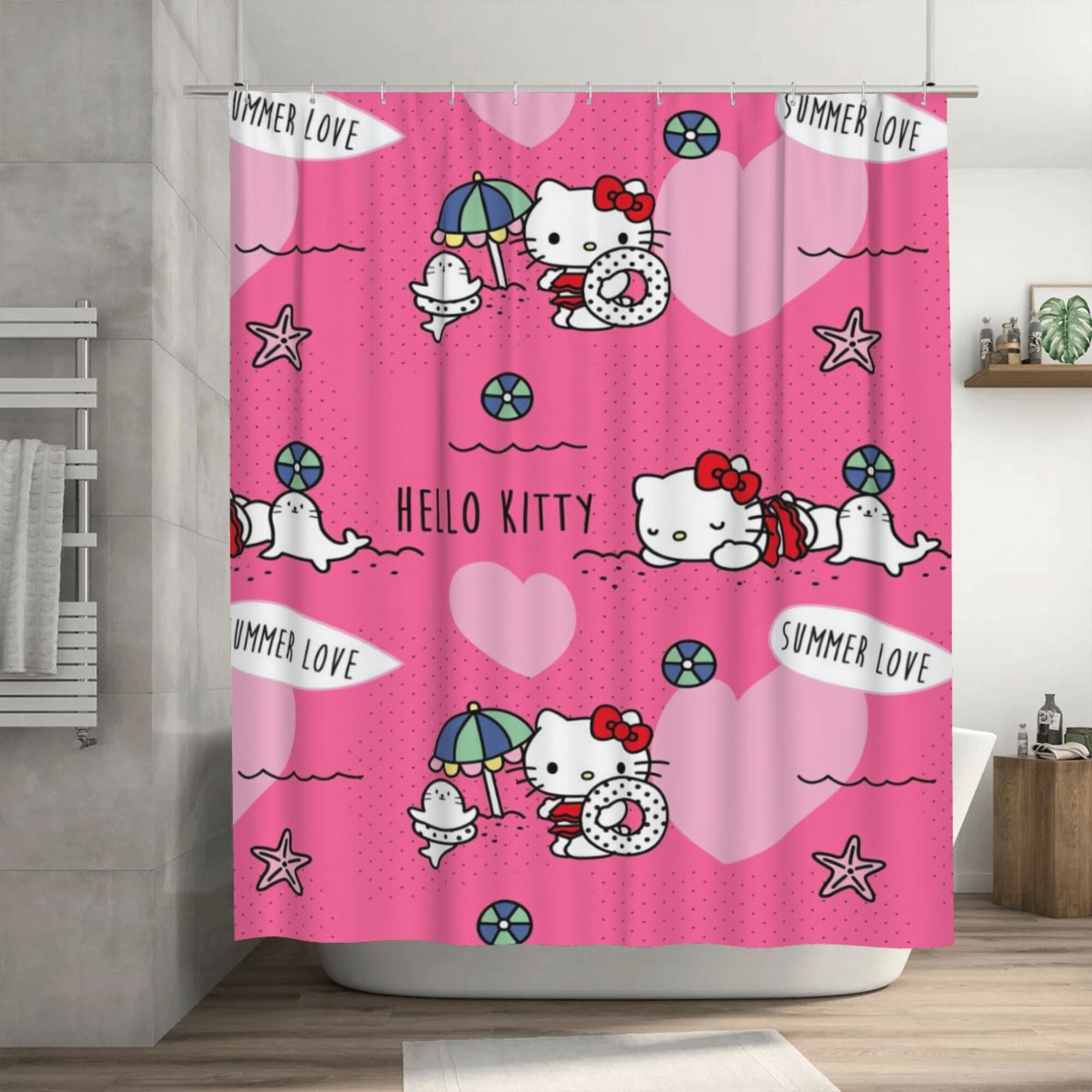 Hello Kitty Shower Curtain, 72 x 72 inch Waterproof Fabric Shower