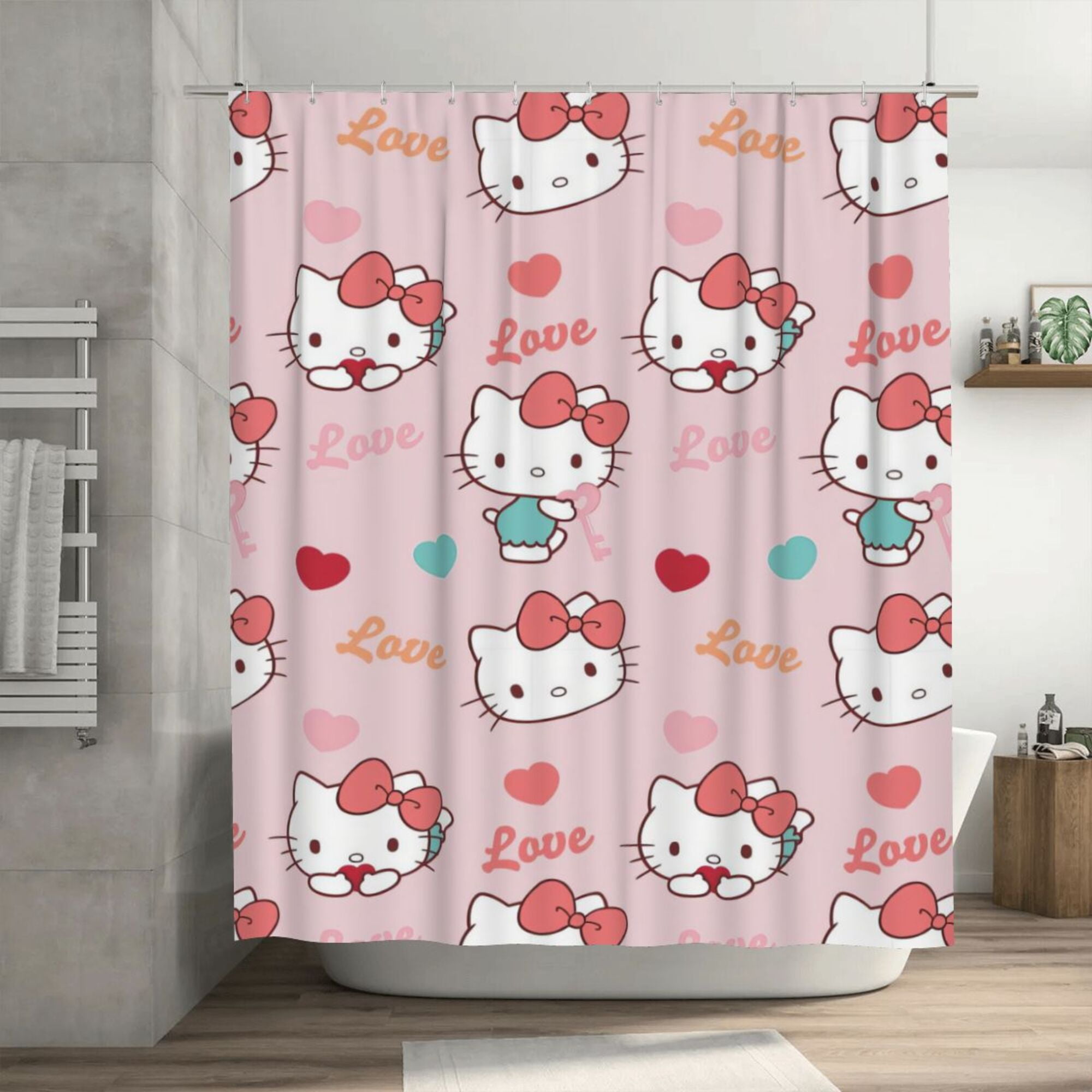 Hello Kitty Shower Curtain, 72 x 72 inch Waterproof Fabric Shower