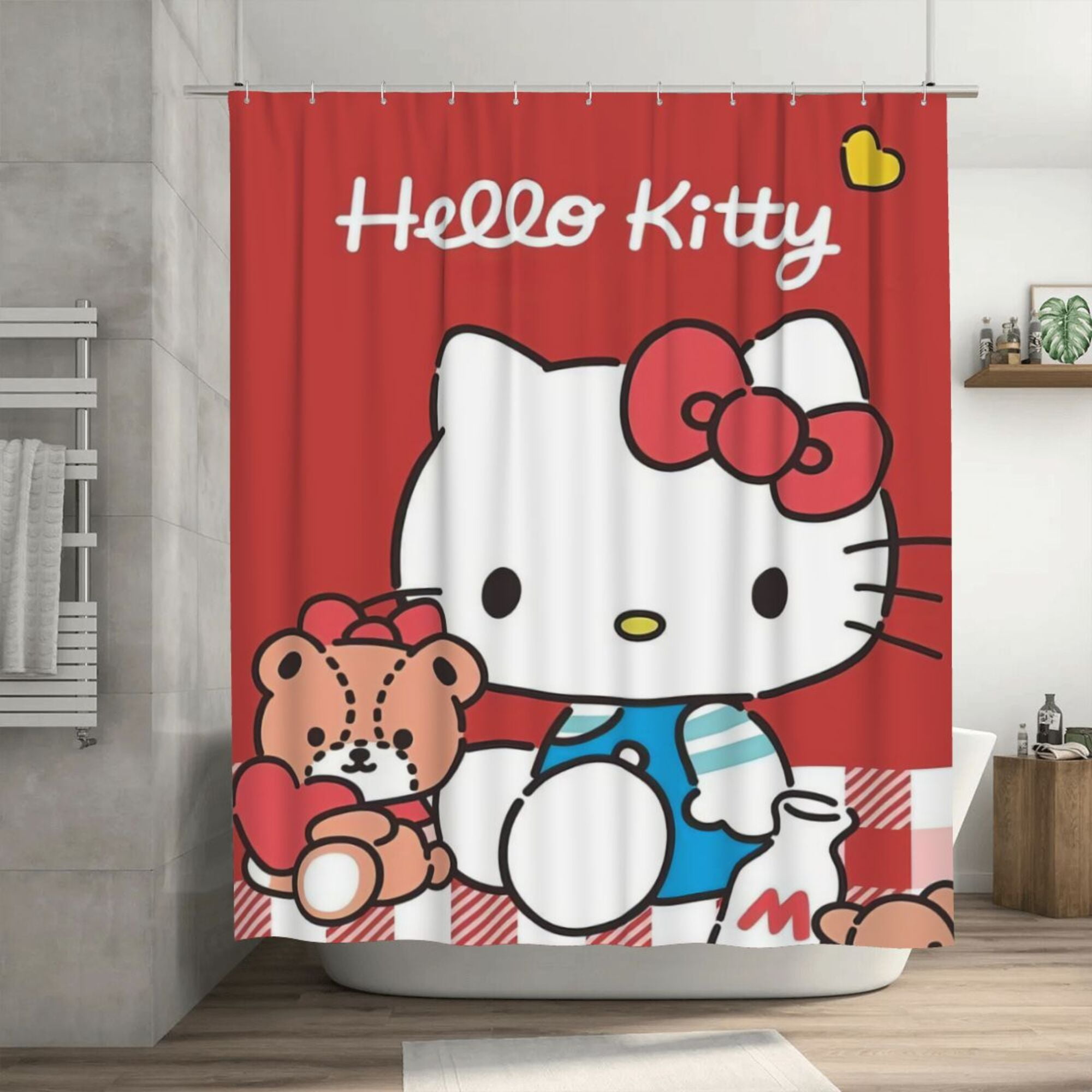 Hello Kitty Shower Curtain, 72 x 72 inch Waterproof Fabric Shower