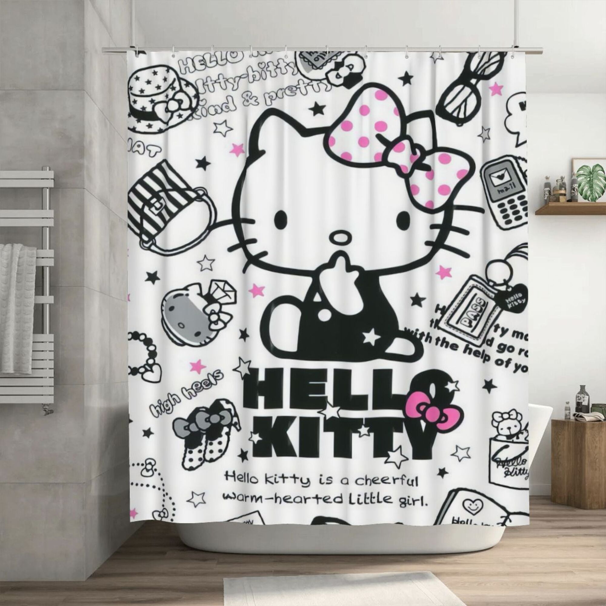 Hello Kitty Shower Curtain, 72 x 72 inch Waterproof Fabric Shower