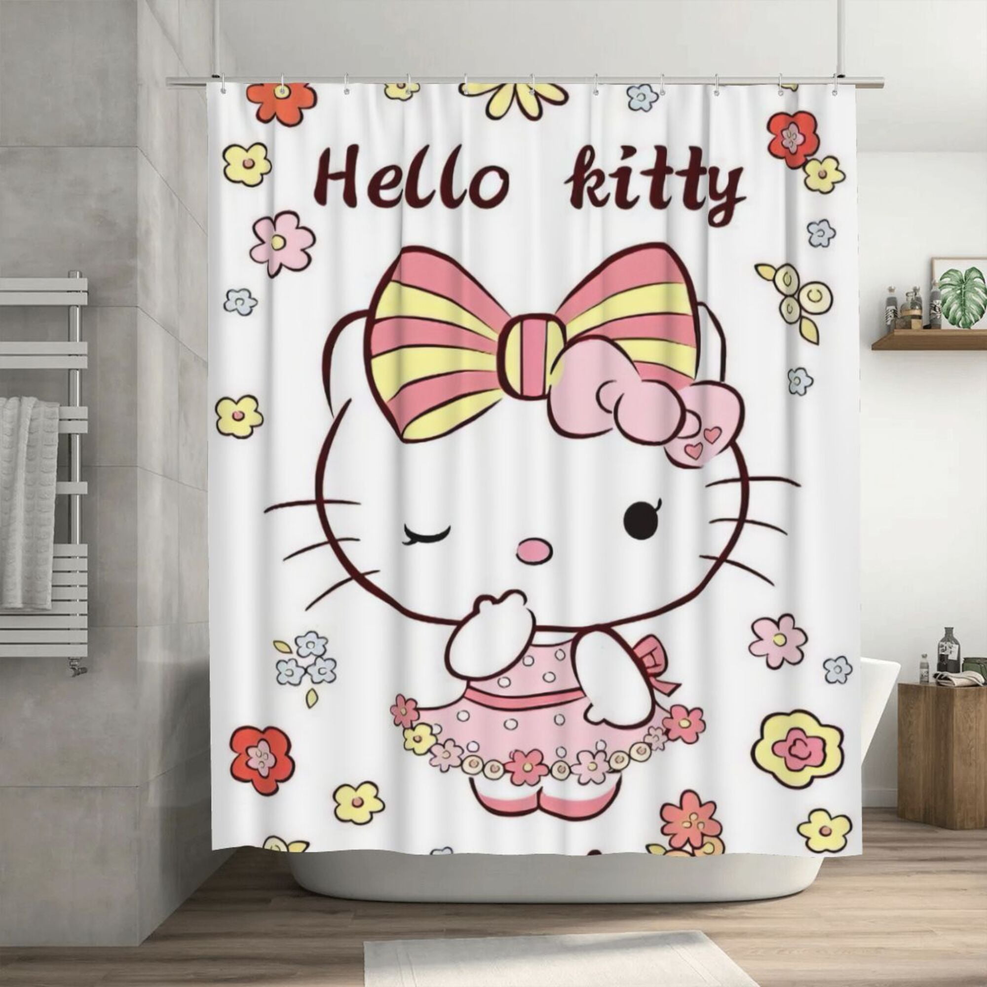 Hello Kitty Shower Curtain, 72 x 72 inch Waterproof Fabric Shower