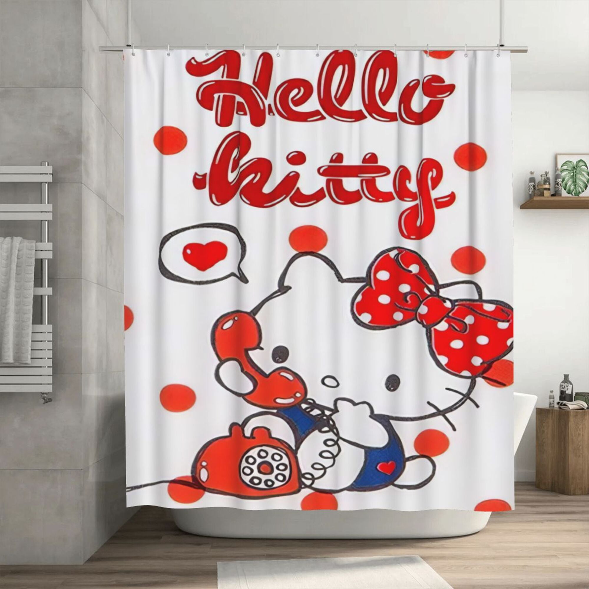 Hello Kitty Shower Curtain, 72 x 72 inch Waterproof Fabric Shower