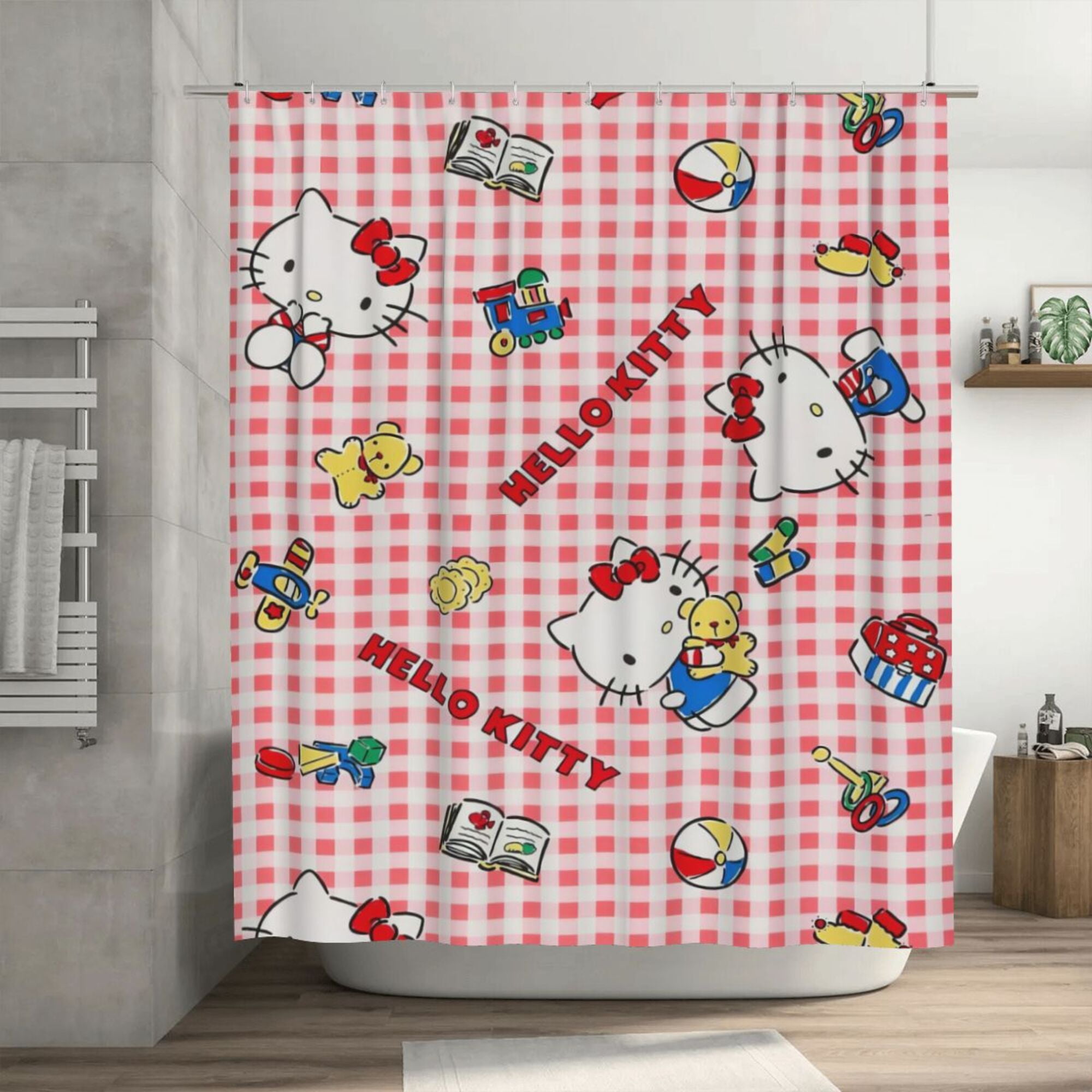 Hello Kitty Shower Curtain, 72 x 72 inch Waterproof Fabric Shower
