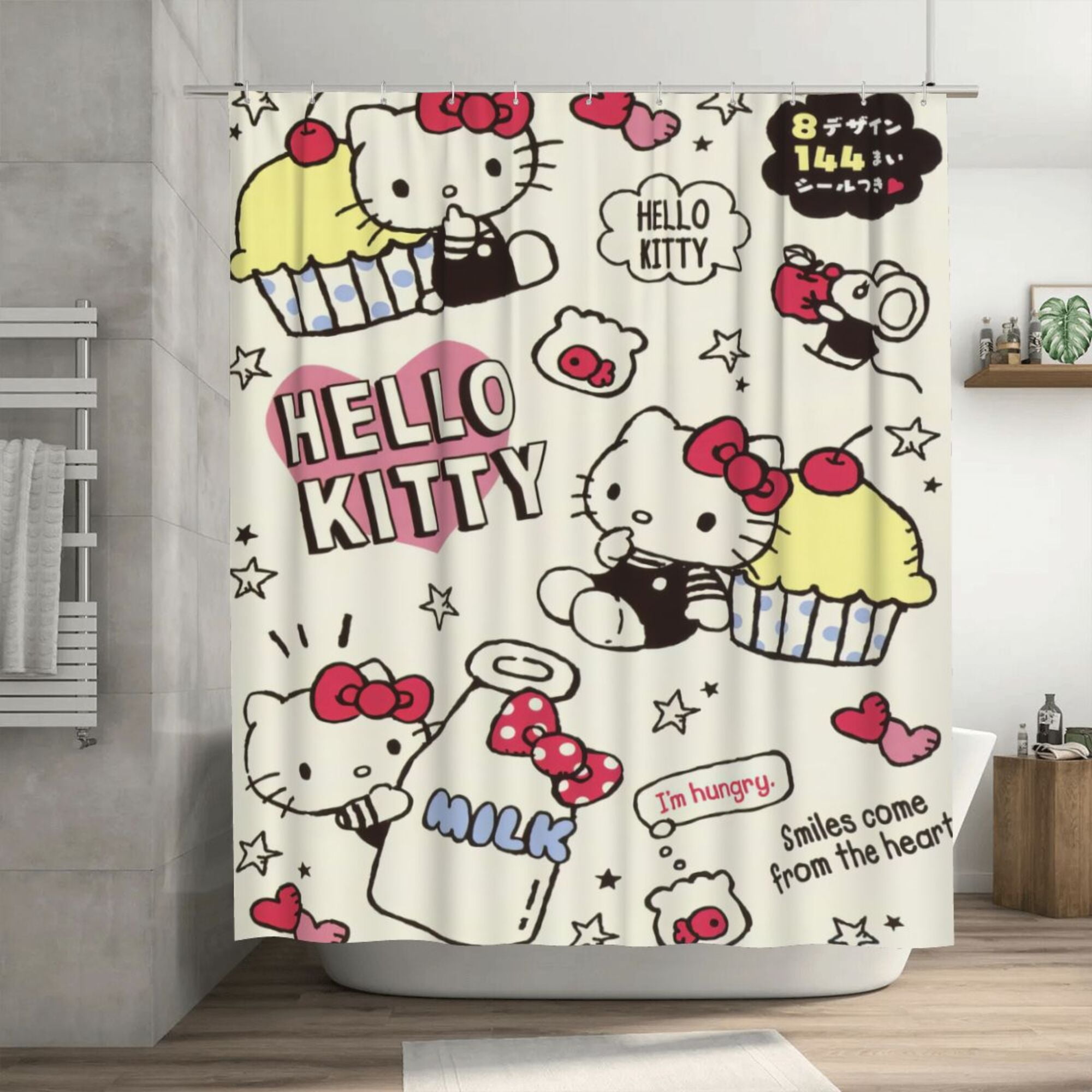 Hello Kitty Shower Curtain, 72 x 72 inch Waterproof Fabric Shower