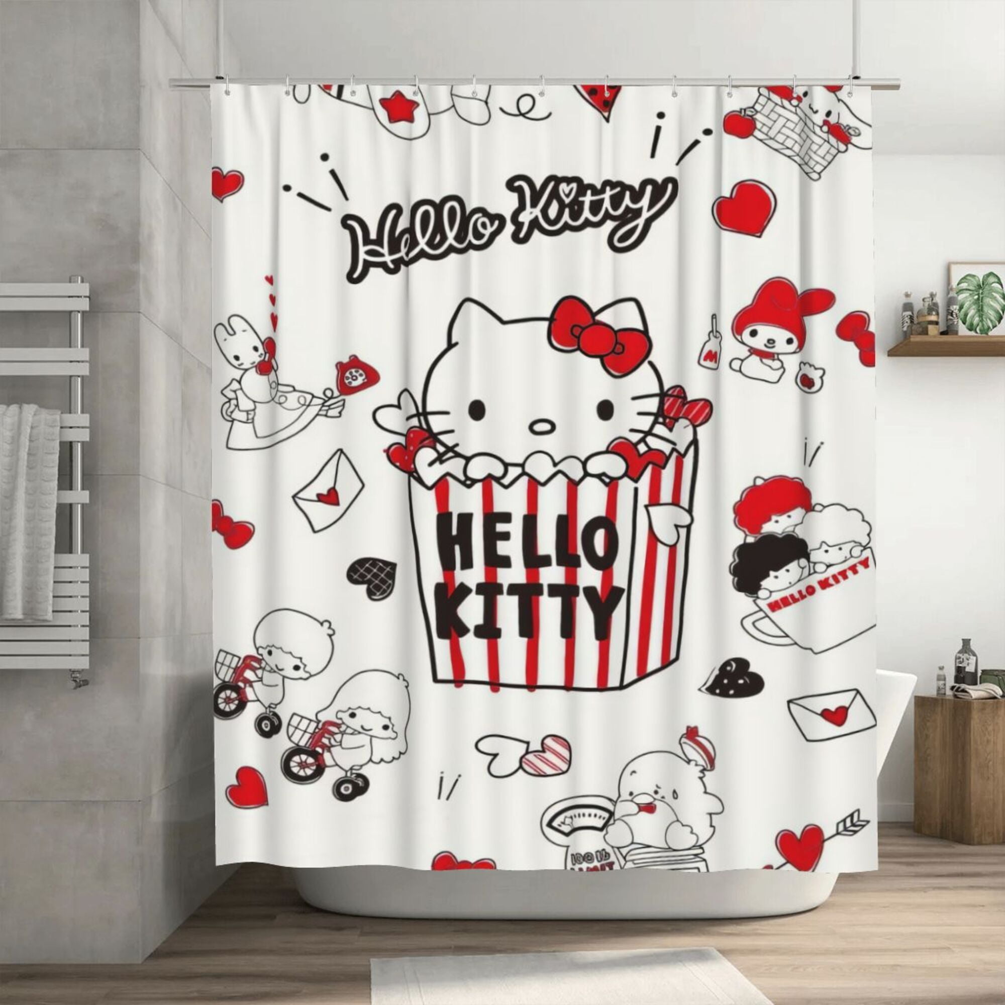 Hello Kitty Shower Curtain, 72 x 72 inch Waterproof Fabric Shower