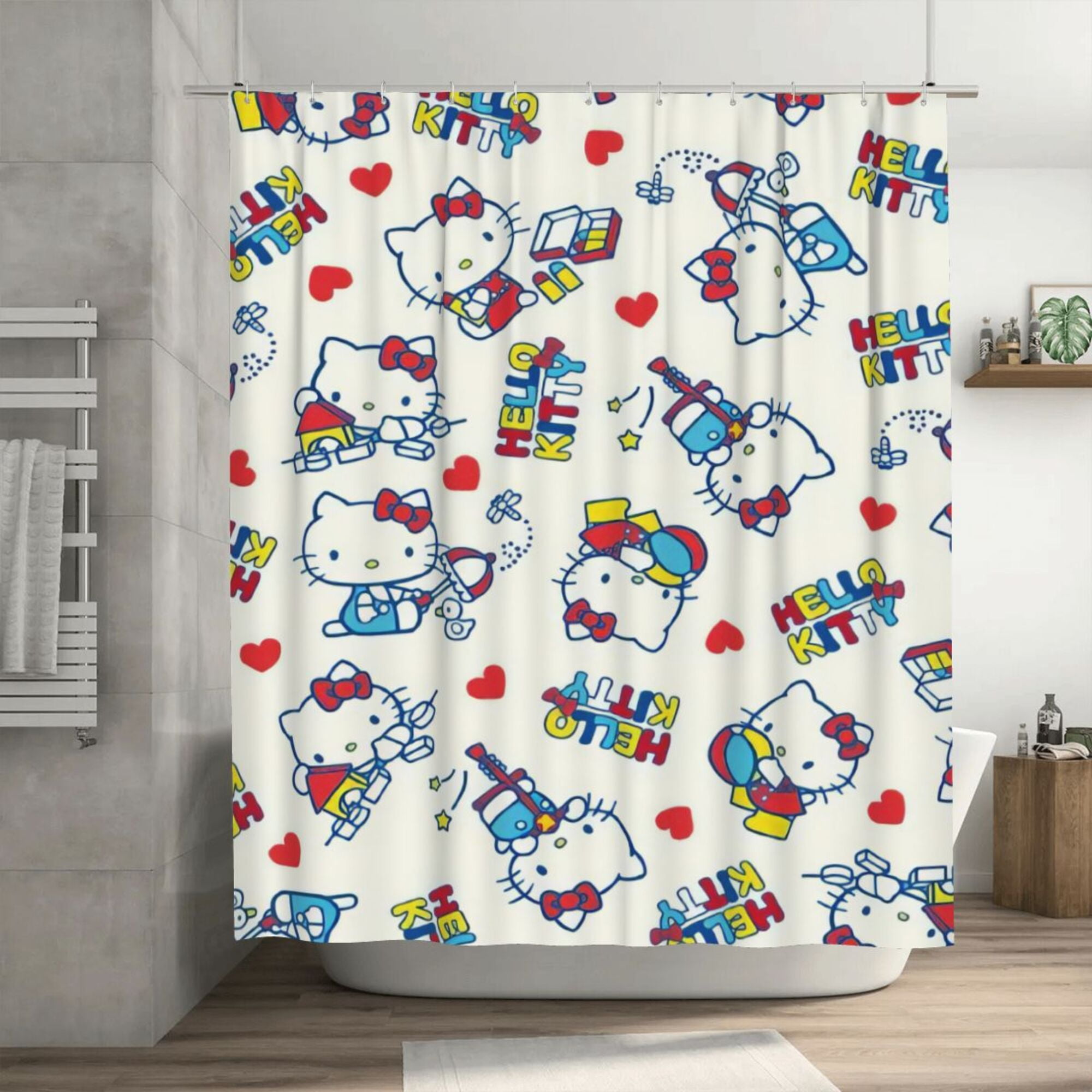 Hello Kitty Shower Curtain, 72 x 72 inch Waterproof Fabric Shower