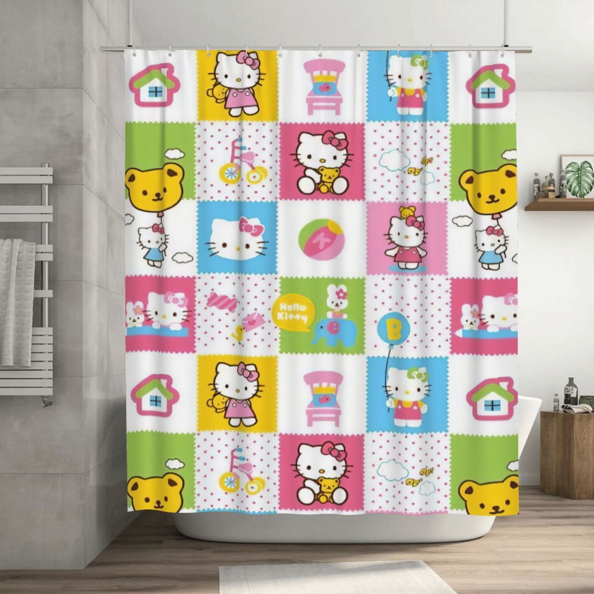 Hello Kitty Shower Curtain, 72 x 72 inch Waterproof Fabric Shower