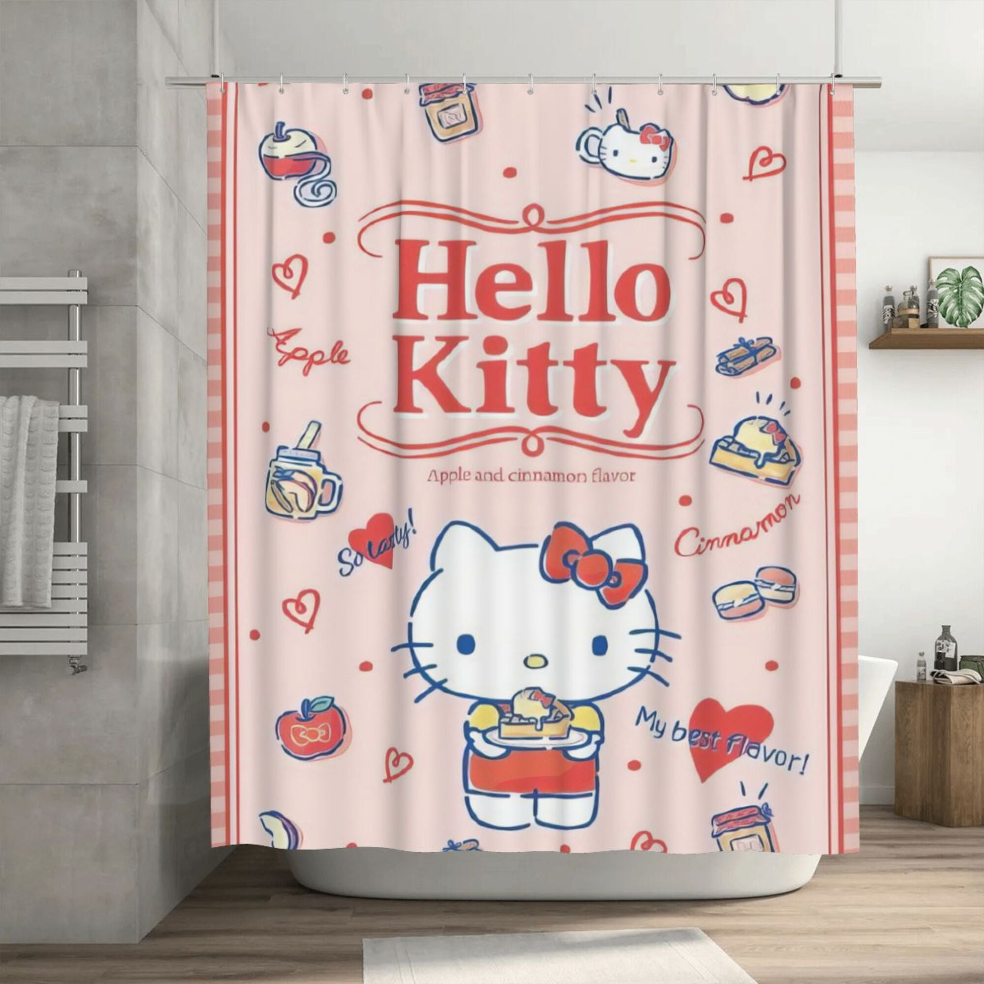 Hello Kitty Shower Curtain, 72 x 72 inch Waterproof Fabric Shower