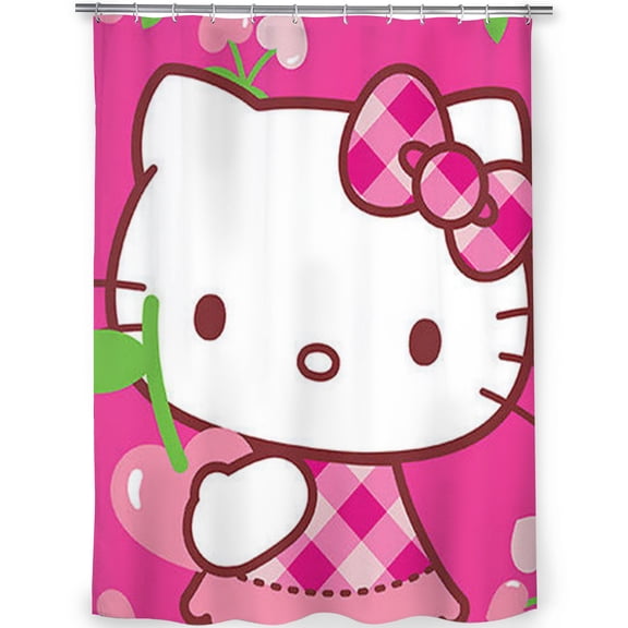 Hello Kitty Shower Curtain, Anime Home Decoration Curtain with 12 Plastic Hooks 60x72 Inch