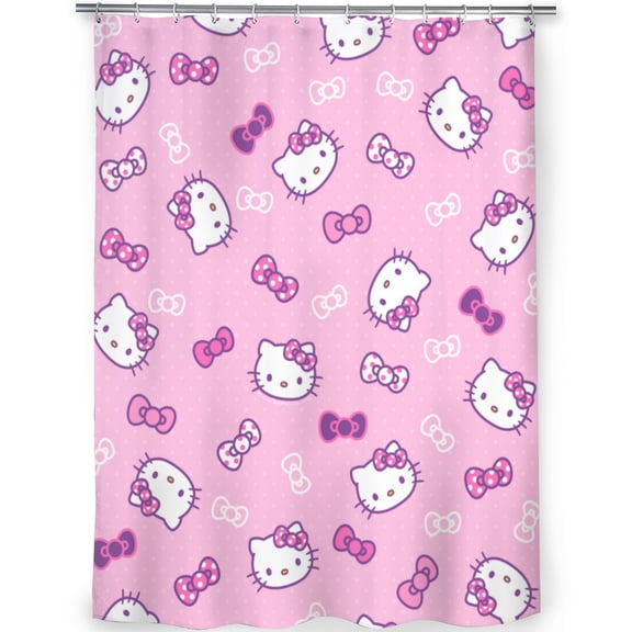 Hello Kitty Shower Curtain, Anime Home Decoration Curtain with 12 Plastic Hooks 60x72 Inch
