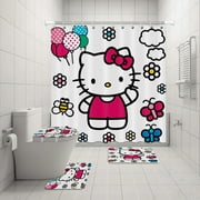 Hello Kitty Shower Curtain Set Sanrio Anime Printing Water Proof Shower Curtain Four Piece Set Carpet Toilet Lid U-Shaped Pad