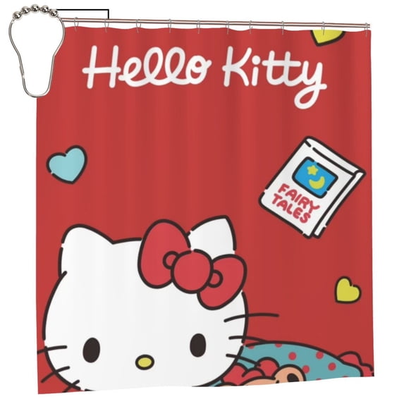 Hello Kitty Shower Curtain, Waterproof Bathroom Shower Curtains, Washable Cloth Shower Curtain With 12 Hooks, 72 "W X 72" L