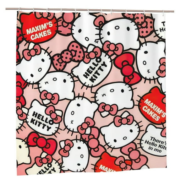 Hello Kitty Shower Curtain, Waterproof Bathroom Shower Curtains, Washable Cloth Shower Curtain With 12 Hooks, 72 "W X 72" L