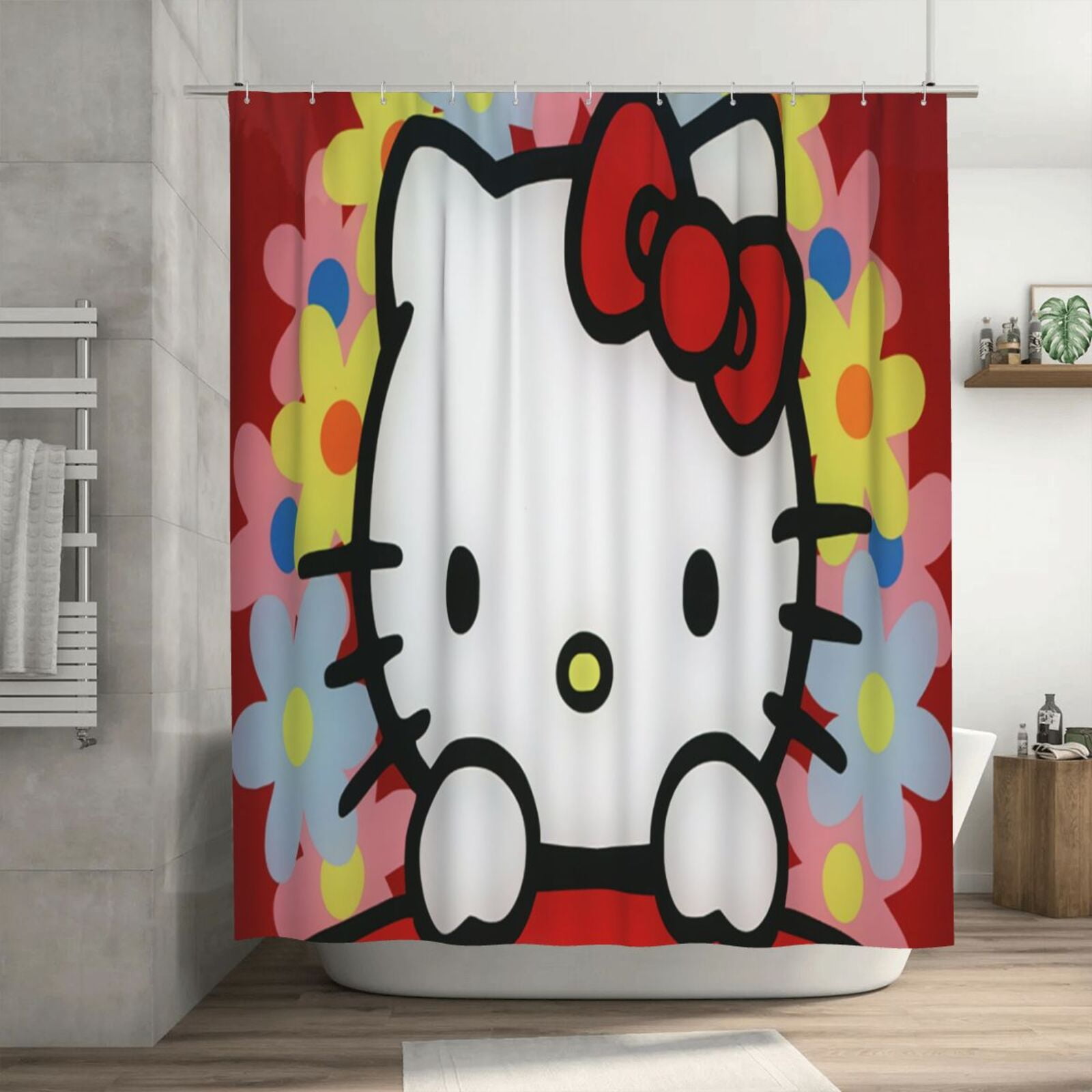 Hello_Kitty Shower Curtain With 12 Hooks, Waterproof Christmas Bathroom