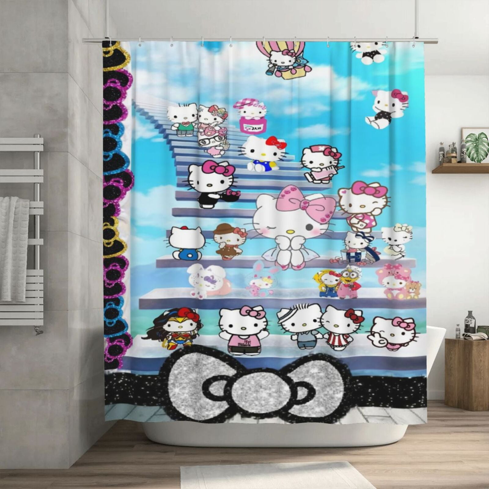 Hello_Kitty Shower Curtain With 12 Hooks, Waterproof Christmas Bathroom
