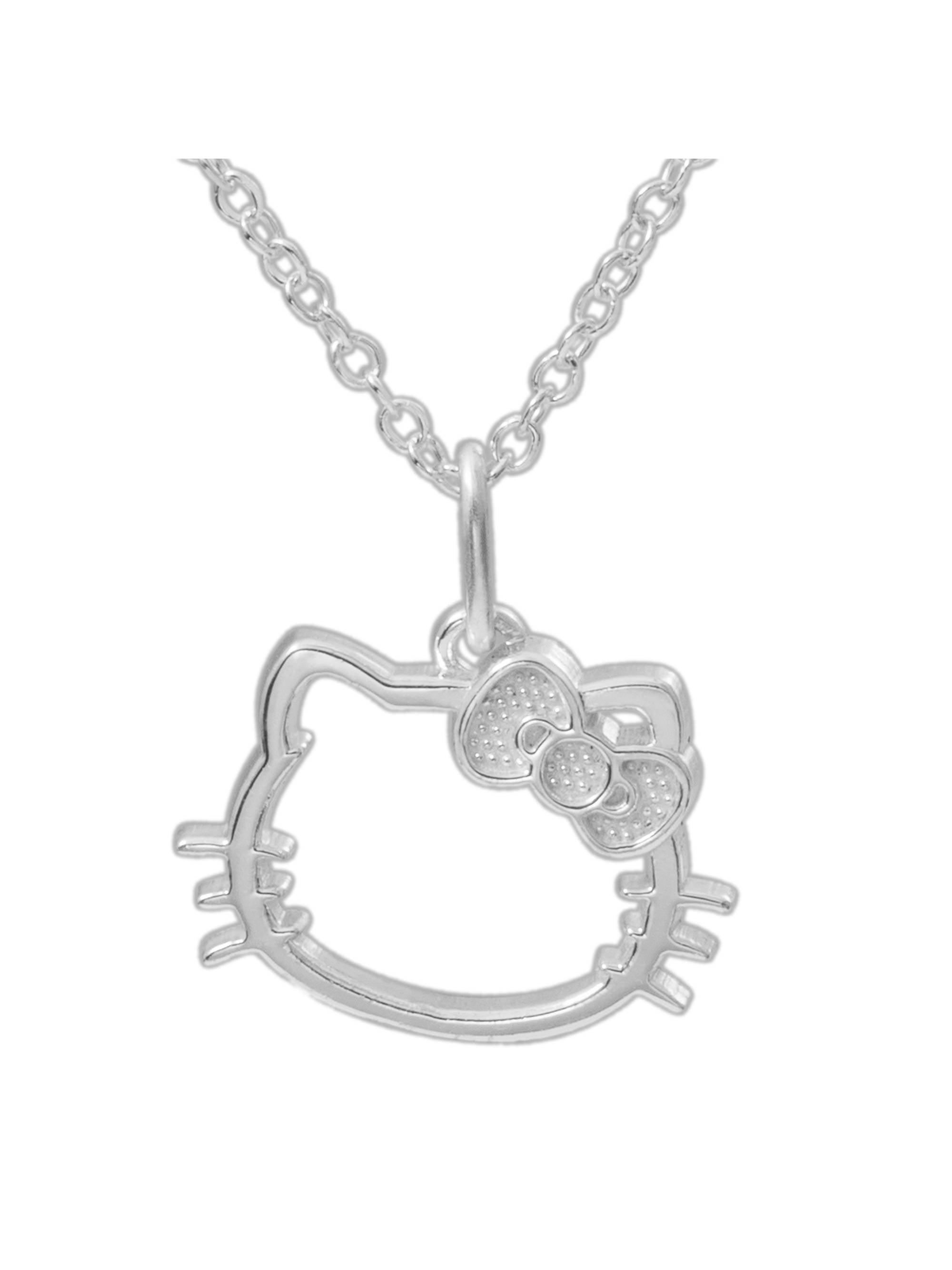 Sanrio Hello Kitty Sterling Silver Cubic Zirconia Outline Necklace - 18''  Chain, Authentic Officially Licensed