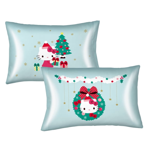 Hello Kitty Holiday Blue Reversible Silky Satin Pillowcase, Standard Size, 1-Pack
