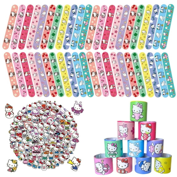 Hallo Ki-tty Slap Bracelets, 38 Hallo Ki-tty Bracelets and 50 Hallo Ki-tty Stickers for Boys and Girls Kids - Hallo Ki-tty Themed Party Favors for Hallo Ki-tty Birthday Party Supplies