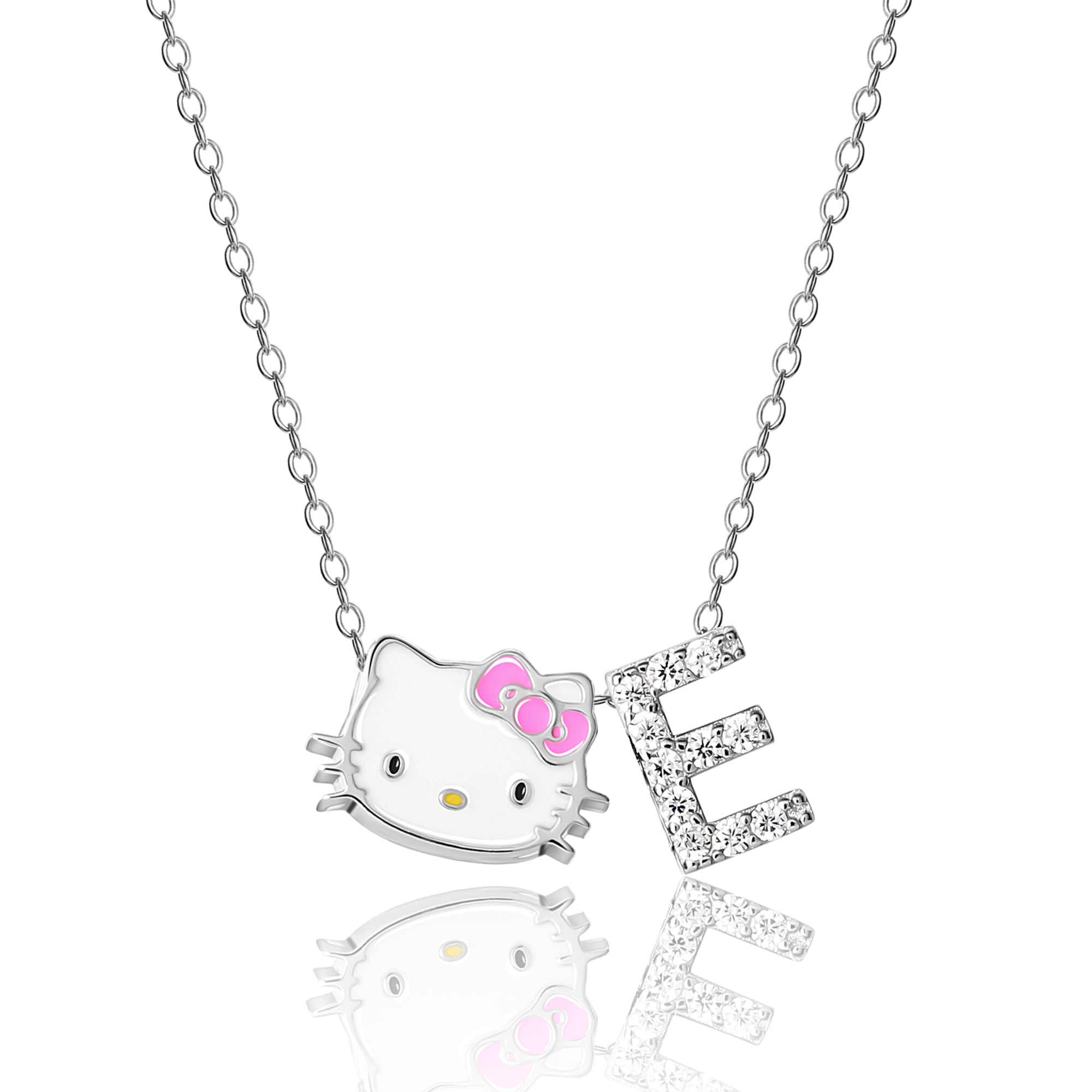 Hello Kitty Sliding Enamel Pave Initial Necklace - Letter E