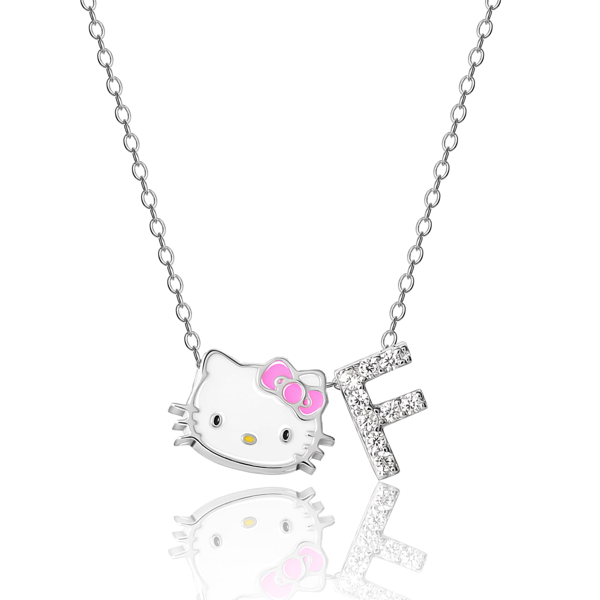 Hello Kitty Sliding Enamel Pave Initial Necklace - Letter F