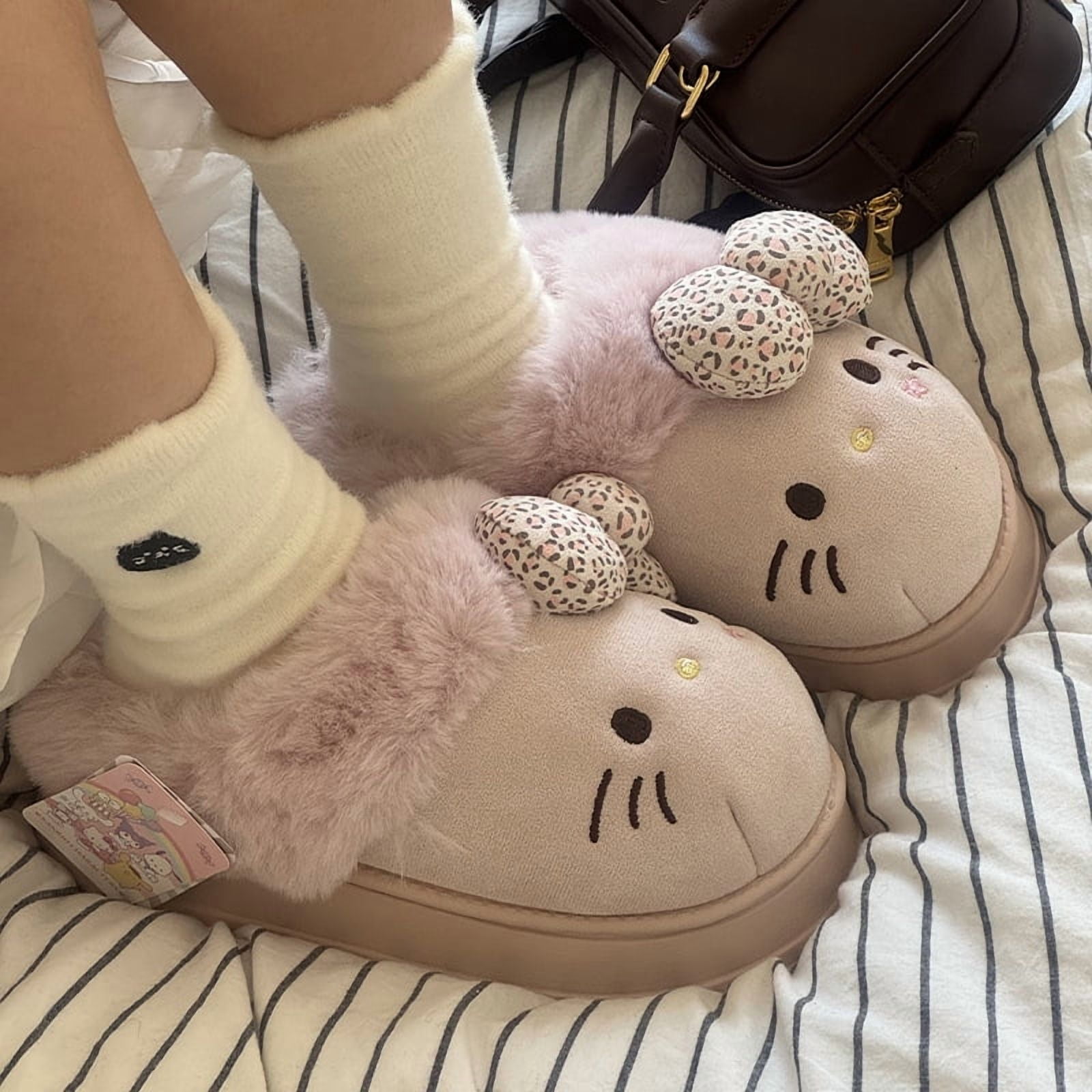 Hello Kitty Slippers Sanrio Cute Women Plush Slippers Autumn Winter ...