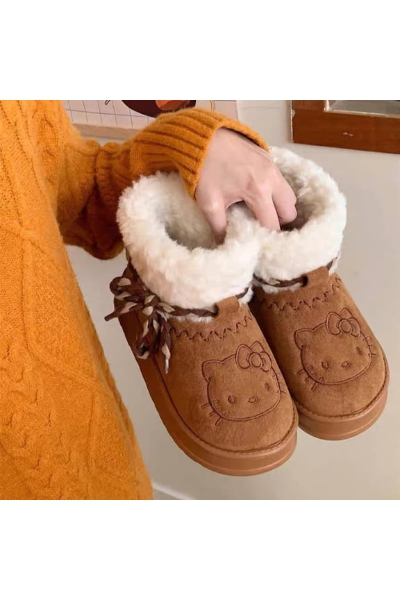 Hello Kitty Snow Boots Anime Sanrio Women Y2K Snow Boots Cute Warm Cotton Shoes Kawaii Winter Non Slip Short Boot Christmas Gift