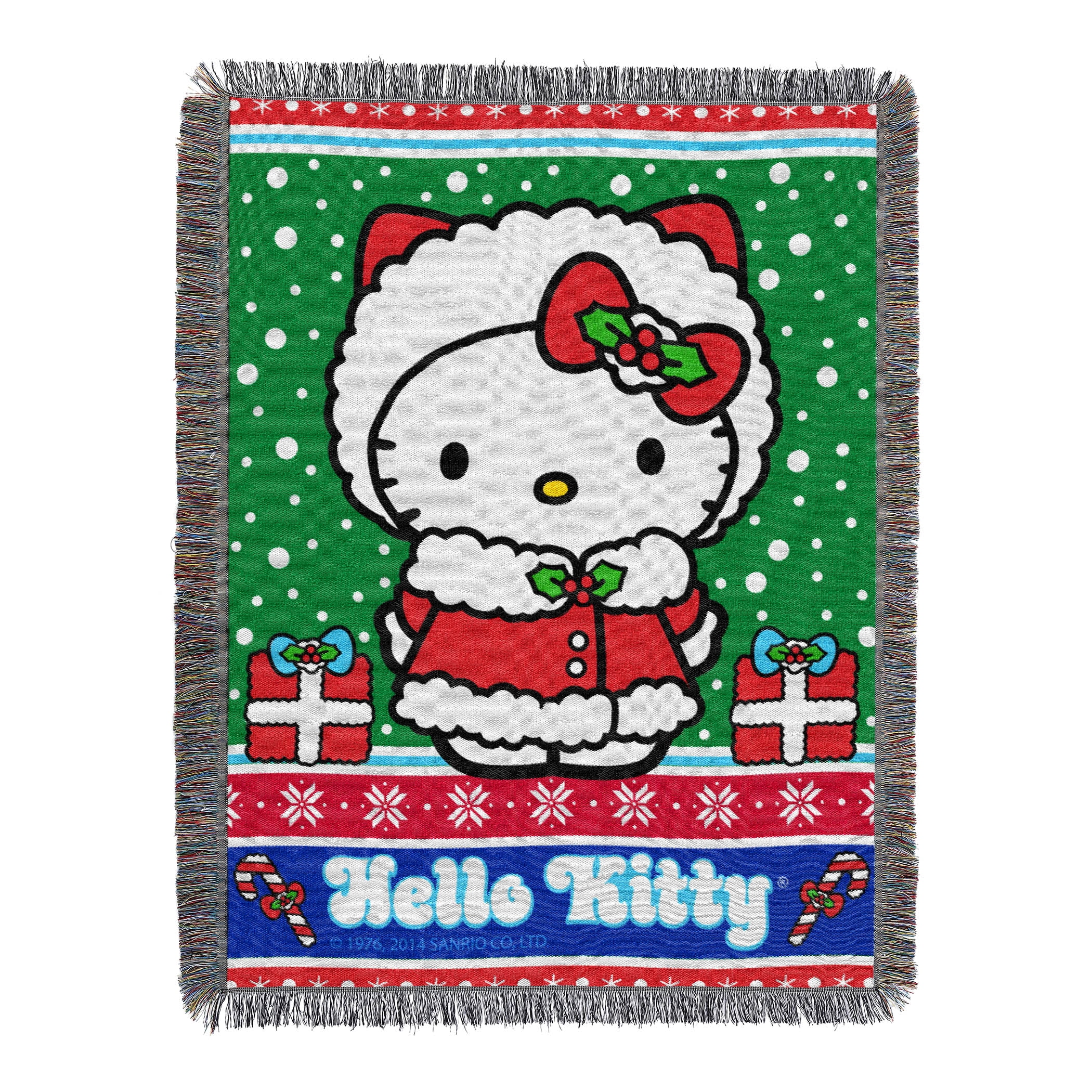Hello Kitty Snowy Christmas Woven Tapestry Throw Blanket