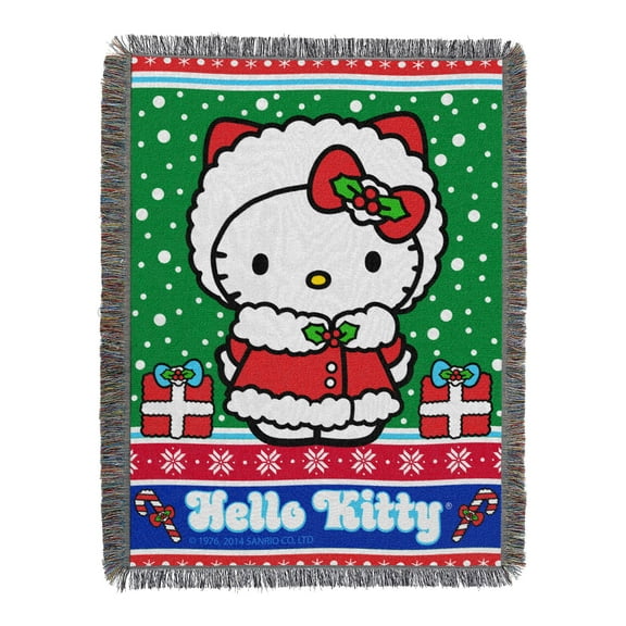 Hello Kitty Snowy Kitty Woven Tapestry Throw Blanket