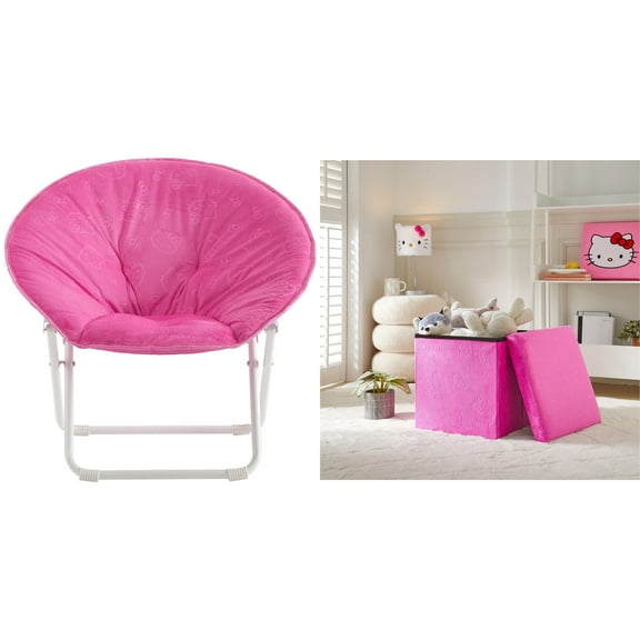 Hello Kitty Snuggle Saucer Chair + Ottoman Bundle