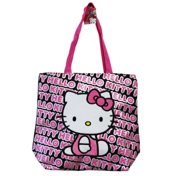 Hello Kitty Spelled Name Pattern Fuzzy Patch Medium Size Tote Bag