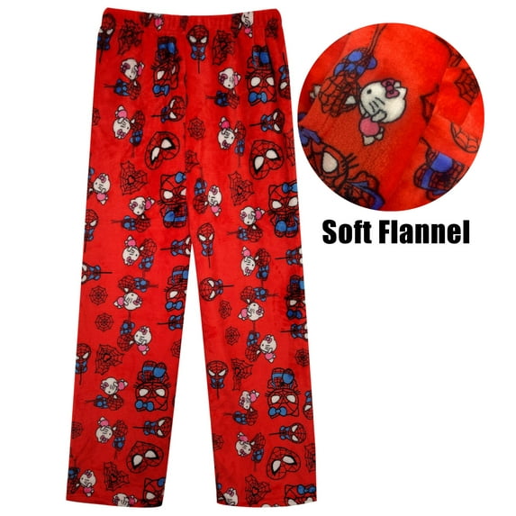 Hello Kitty Spier Pajama Pants for Women,Valentine Couples Pajama,Cartoon Plush Pj Pants,Cute Valentine Halloween Christmas Pajama Pants,Kawaii Family Christmas Pajamas Matching,Red,XL