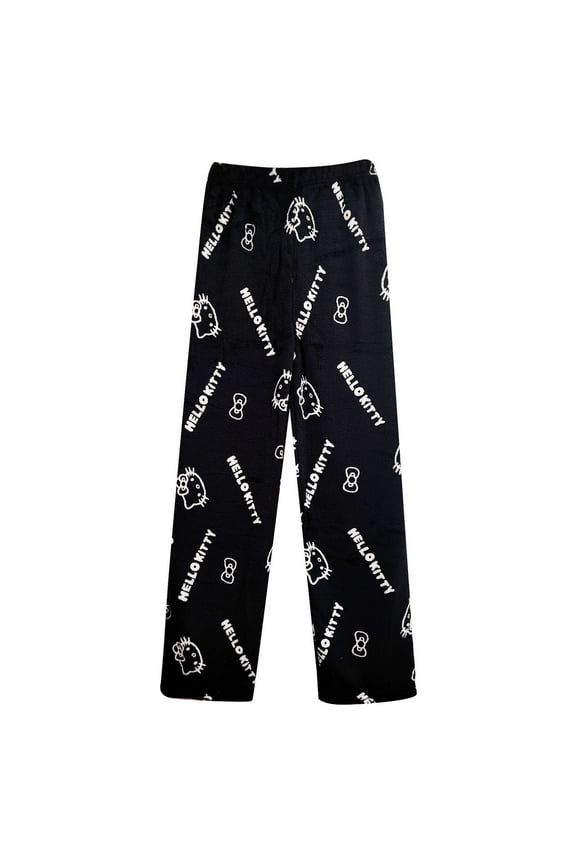 Hello Kitty Spier Pajama Pants for Women,Valentine Couples Pajama,Cartoon Plush Pj Pants,Cute Valentine Halloween Christmas Pajama Pants,Kawaii Family Christmas Pajamas Matching,Black White Cat,M