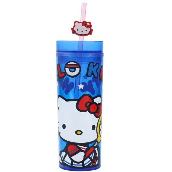 Hello Kitty Sports on 16 oz Slim Plastic Cup with Straw