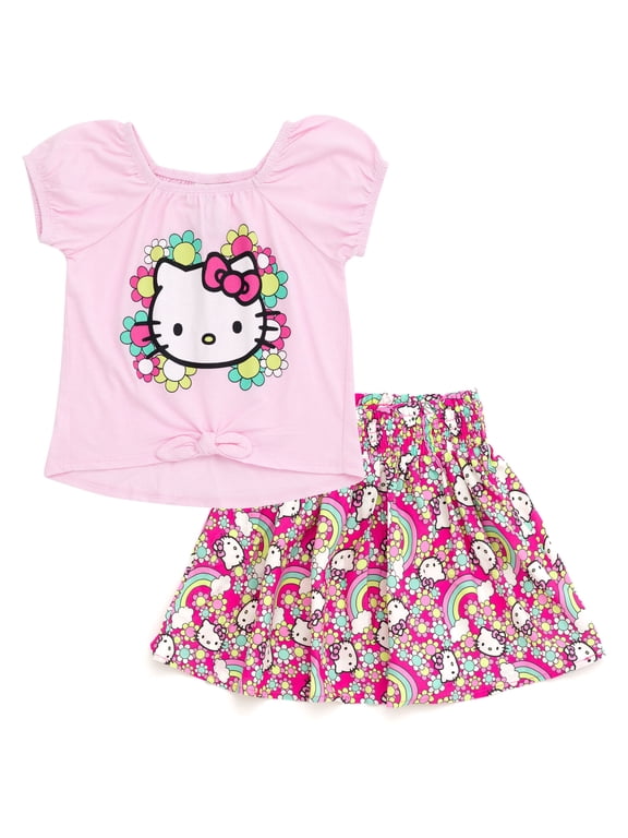 Little Girls' 2-Piece T-Shirt and Skirt Set Hello Kitty Pink