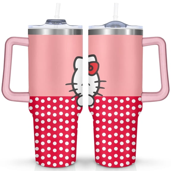 Hello Kitty Stainless Steel Tumbler 40oz with Handle and Straw Lid, Large Insulated Travel Cup for Hot and Cold Drinks, Cute Gift for Fans 5
