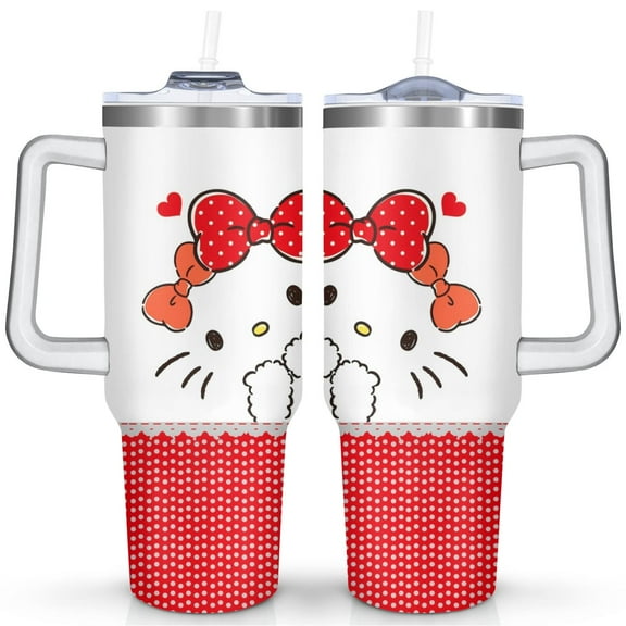 Hello Kitty Stainless Steel Tumbler 40oz with Handle and Straw Lid, Large Insulated Travel Cup for Hot and Cold Drinks, Cute Gift for Fans 6