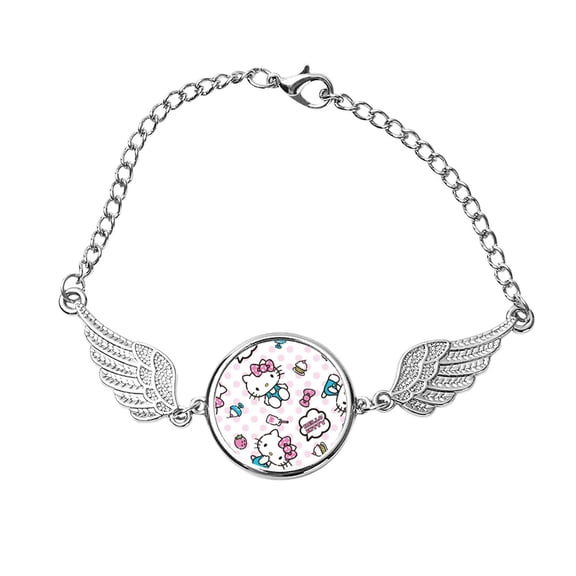 Hello Kitty Stainless Steel Vintage Angel Wing Feather Cuff Bracelet Fashion Jewelry Gift for Men and Women