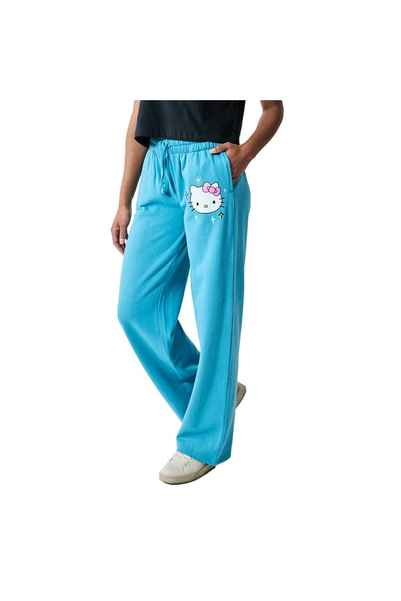 Hello Kitty Stars Women's Blue Straight Leg Sweatpant Joggers-Large