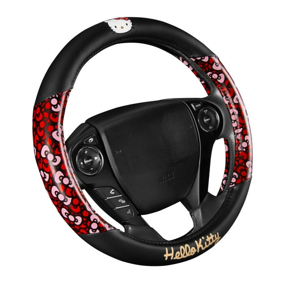 Hello Kitty Steering Wheel Cover, Official Sanrio Car Steering Wheel Cover with Universal Size 14.5-15, Cute Black Steering Wheel Cover for Women, Hello Kitty Car Accessories (Hello Kitty Bows)