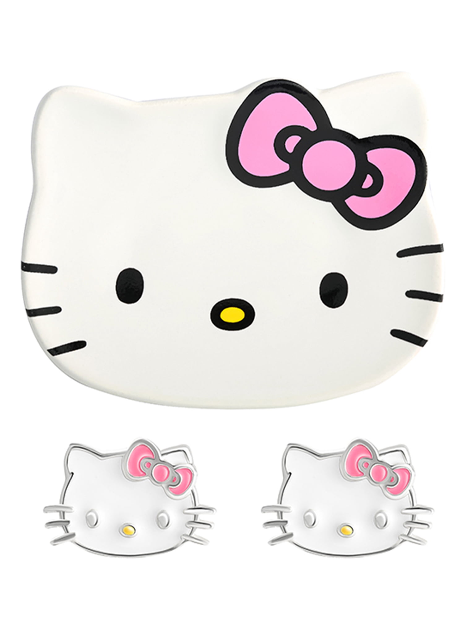 Hello Kitty Sterling Silver Earrings with Ceramic Jewelry Tray Gift Set