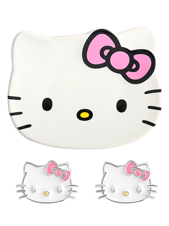Hello Kitty Sterling Silver Earrings with Ceramic Jewelry Tray Gift Set