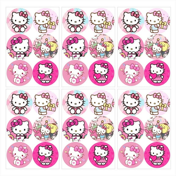 Hello Kitty Stickers Party Favors Labels Birthday Thank You Themed Round Circle Baby Shower 60pcs
