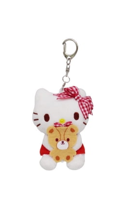 Hello Kitty Stuffed Animal Keychain Holding Pattern Teddy Bear Cute Adorable Plush Keychain