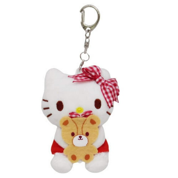 Hello Kitty Stuffed Animal Keychain Holding Pattern Teddy Bear Cute Adorable Plush Keychain