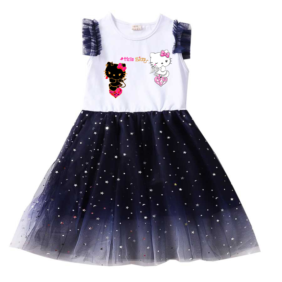Hello Kitty Summer Kids Dresses for Girls Kids Cartoon Short Sleeve