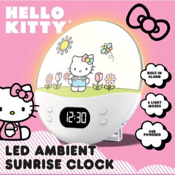 Hello Kitty Sunrise Alarm Clock - Multicolor Lights, USB Charging, LED Display, and Snooze Function